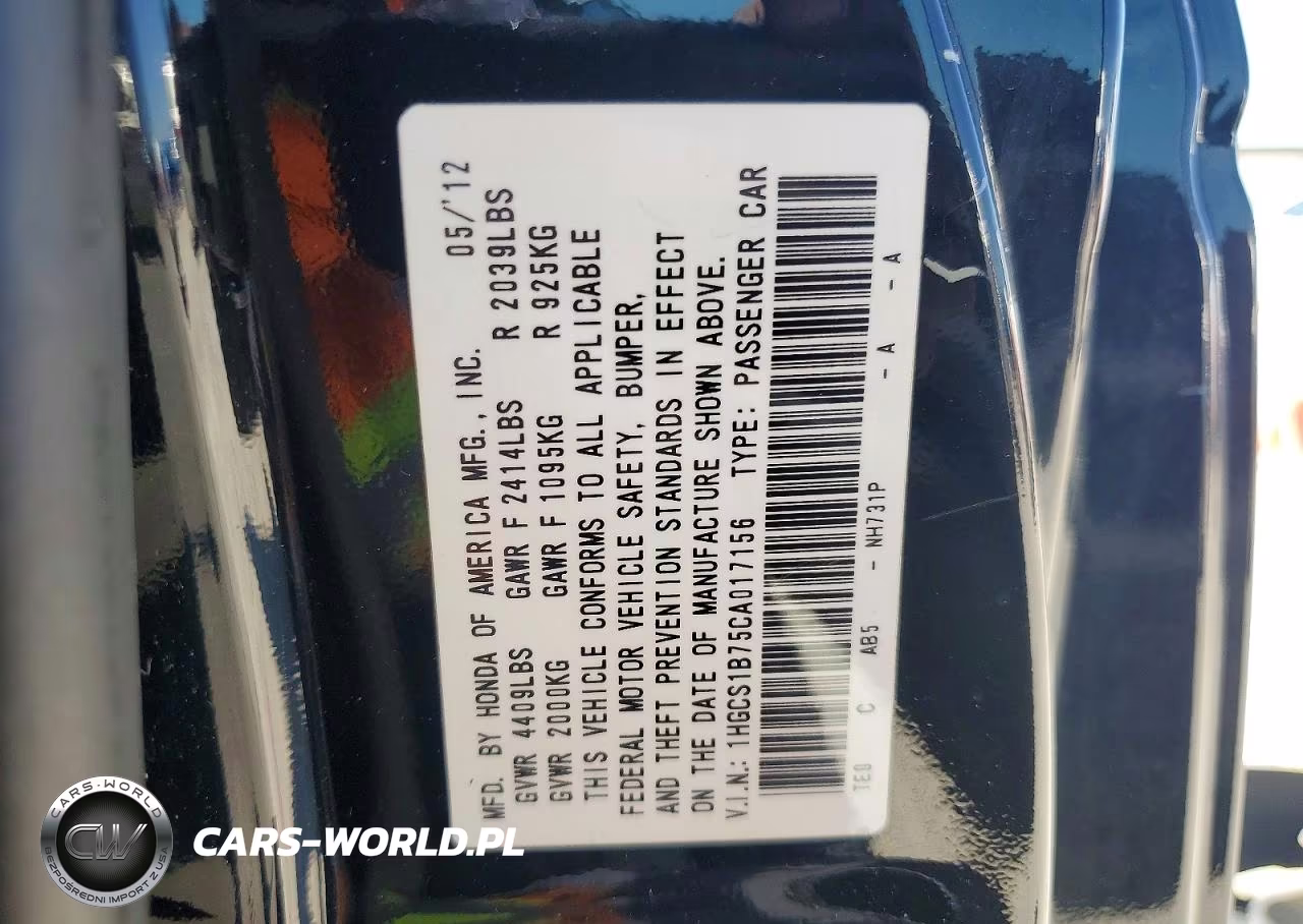 2012 Honda Accord Ex VIN:1HGCS1B75CA017156 - 13