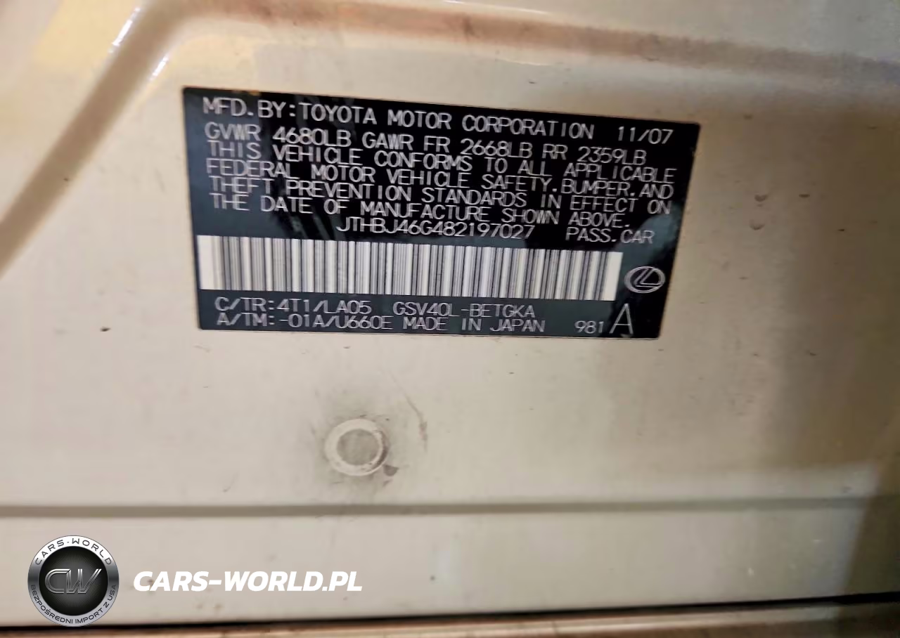 2008 Lexus Es 350 VIN:JTHBJ46G482197027 - 12