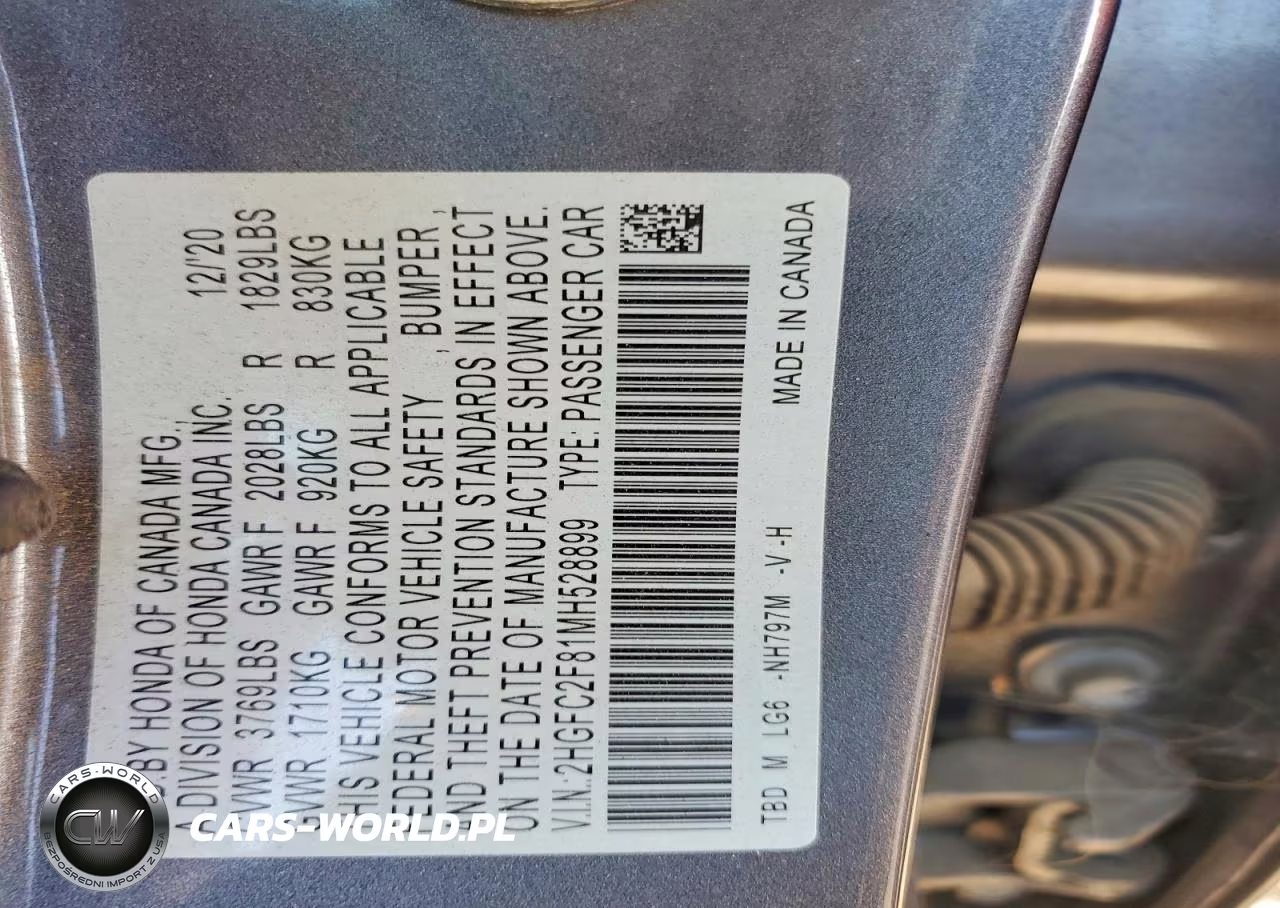 2021 Honda Civic Sport VIN:2HGFC2F81MH528899 - 12