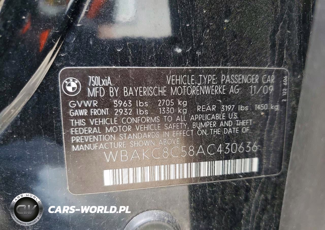 2010 BMW 750 Li xDrive VIN:WBAKC8C58AC430636 - 12