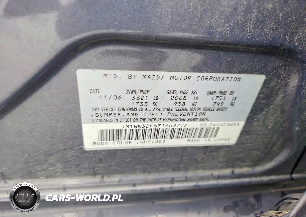 2007 Mazda 3 I VIN:JM1BK32F671669772 - 12
