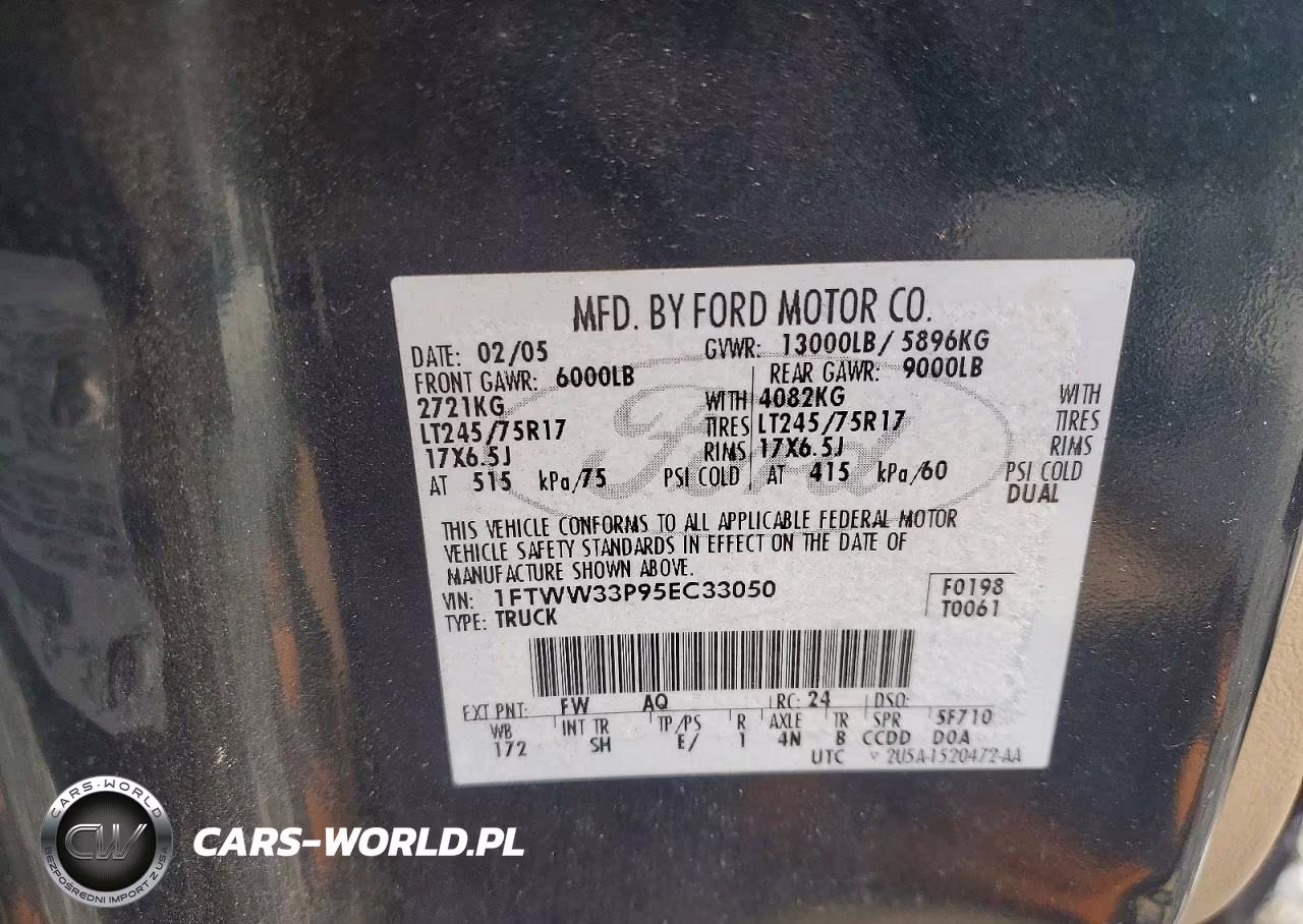 2005 Ford F350 Super Duty VIN:1FTWW33P95EC33050 - 12