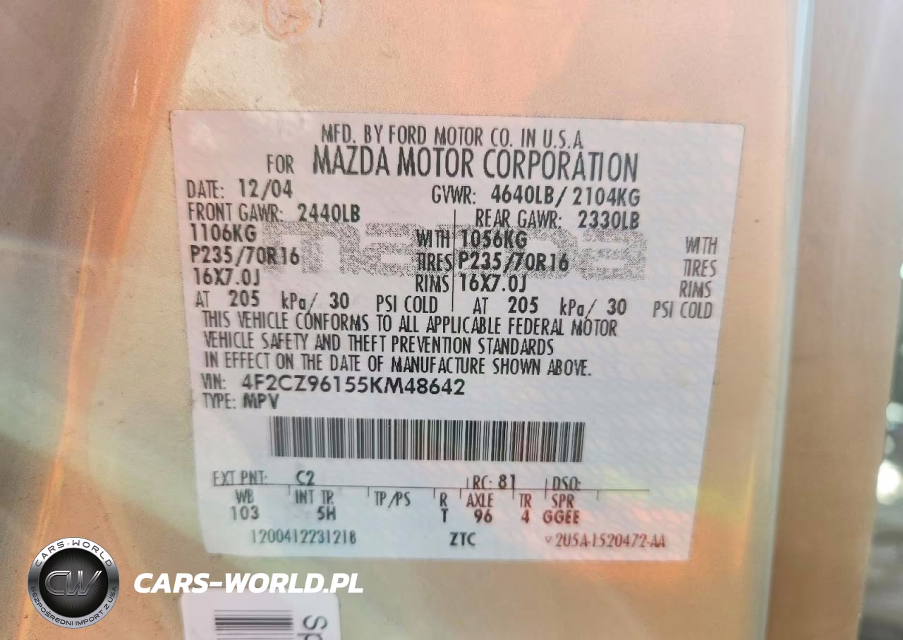 2005 Mazda Tribute S VIN:4F2CZ96155KM48642 - 12