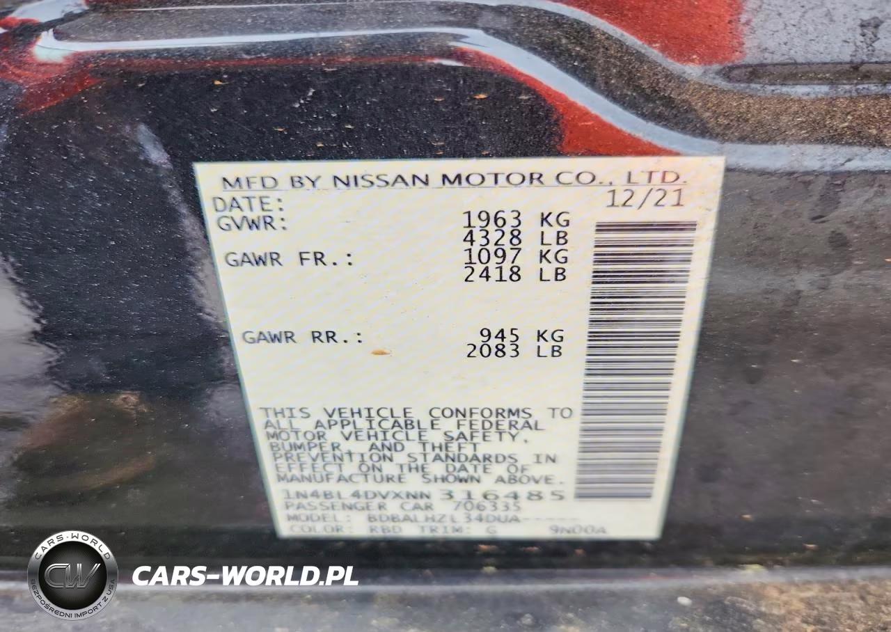 2022 Nissan Altima 2.5 Sv VIN:1N4BL4DVXNN316485 - 12