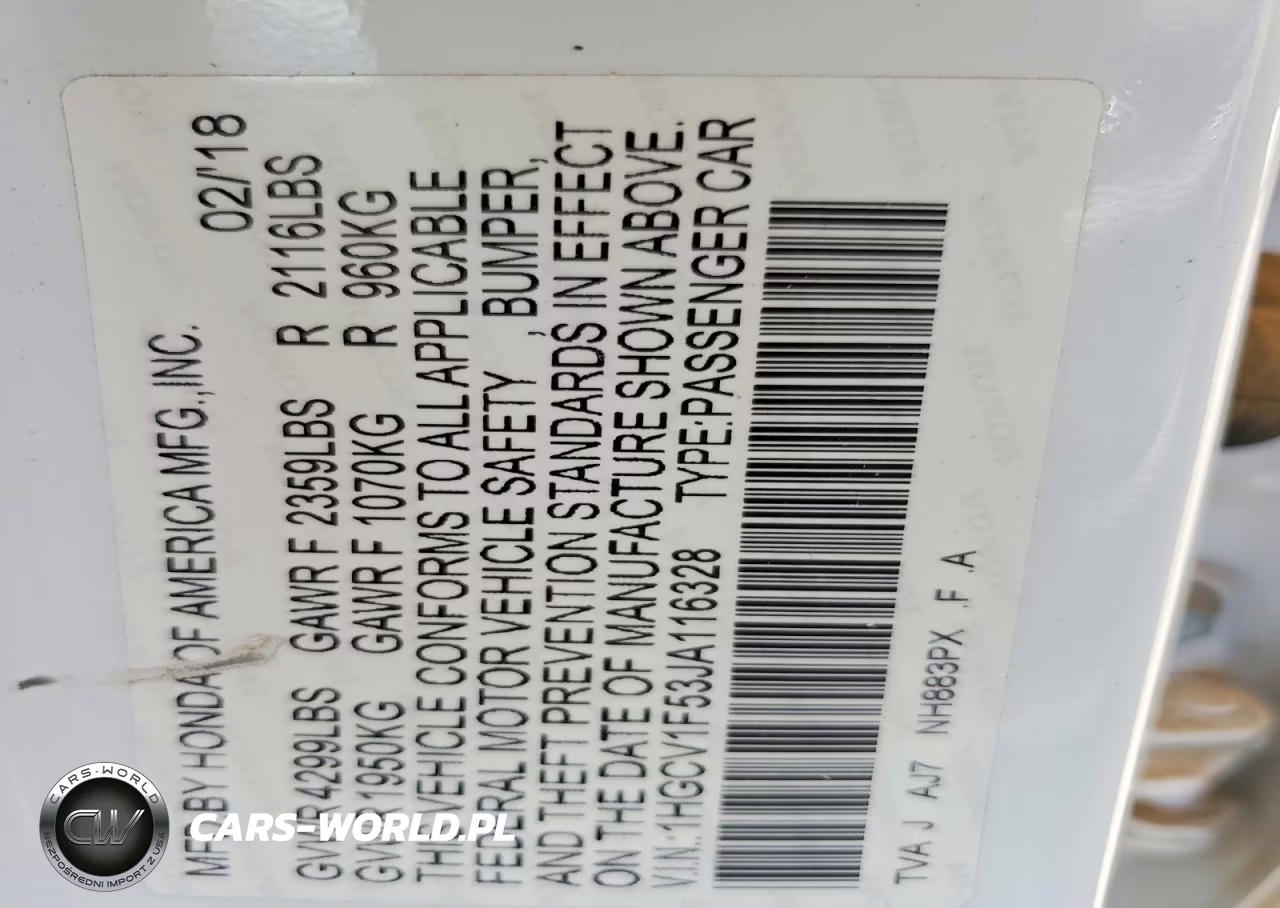2018 Honda Accord Exl VIN:1HGCV1F53JA116328 - 12