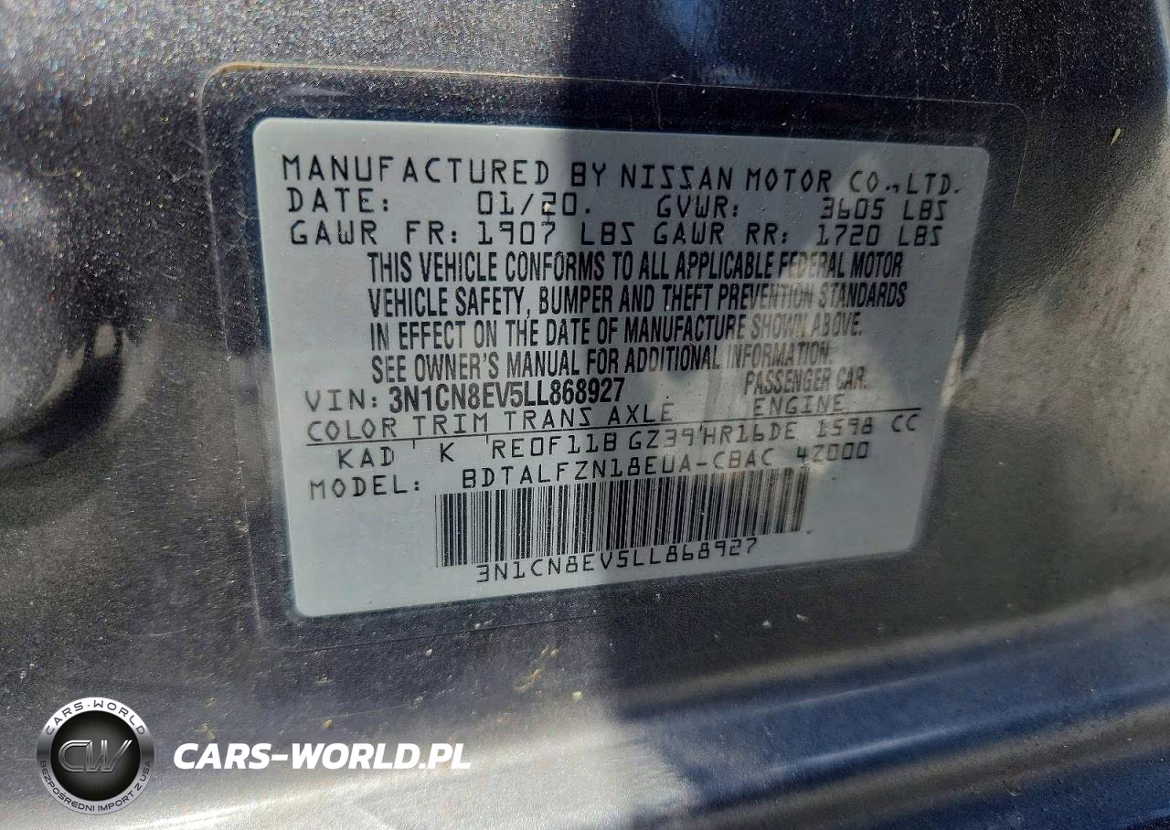 2020 Nissan Versa Sv VIN:3N1CN8EV5LL868927 - 13