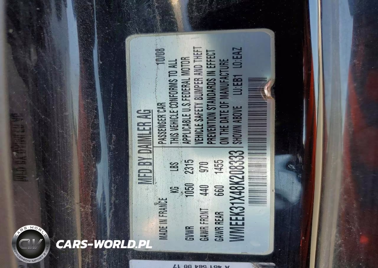 2008 Smart Fortwo Passion VIN:WMEEK31X48K208333 - 12