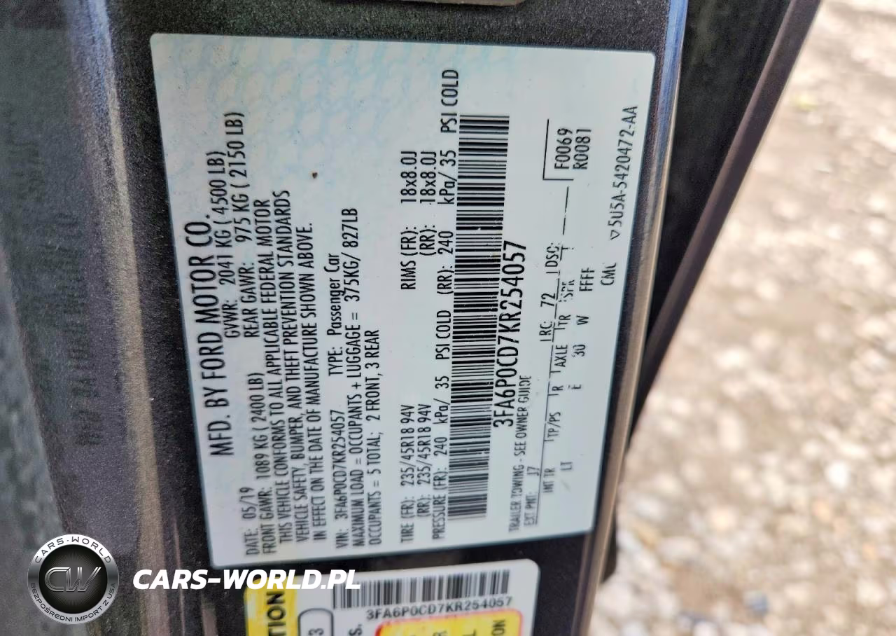 2019 Ford Fusion Sel VIN:3FA6P0CD7KR254057 - 12