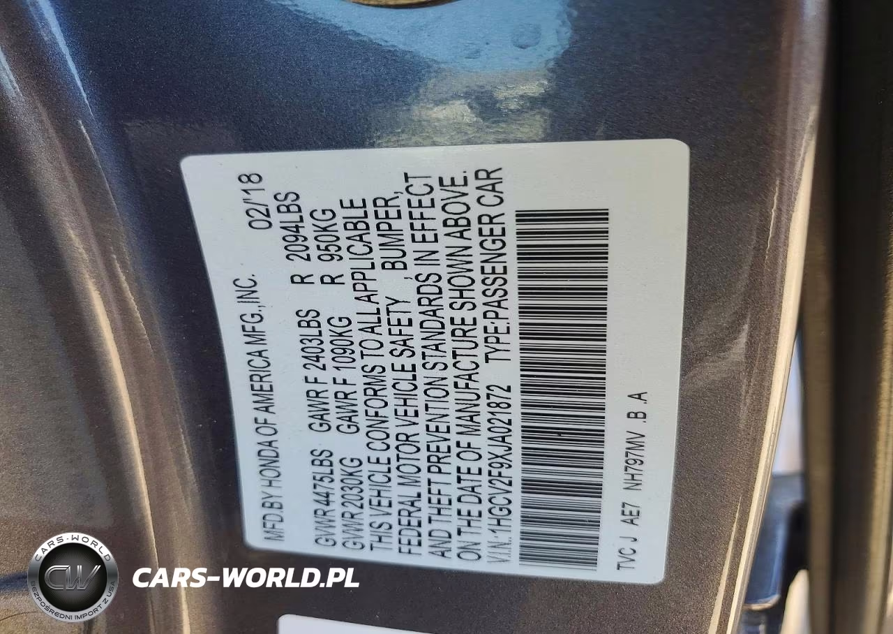 2018 Honda Accord Ex-L VIN:1HGCV2F9XJA021872 - 13