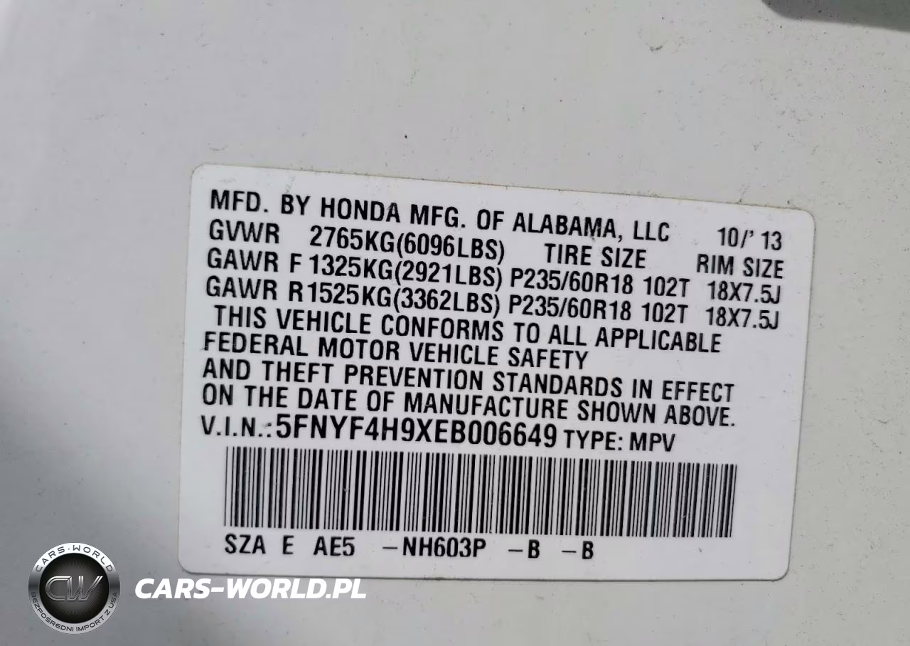 2014 Honda Pilot Touring VIN:5FNYF4H9XEB006649 - 13