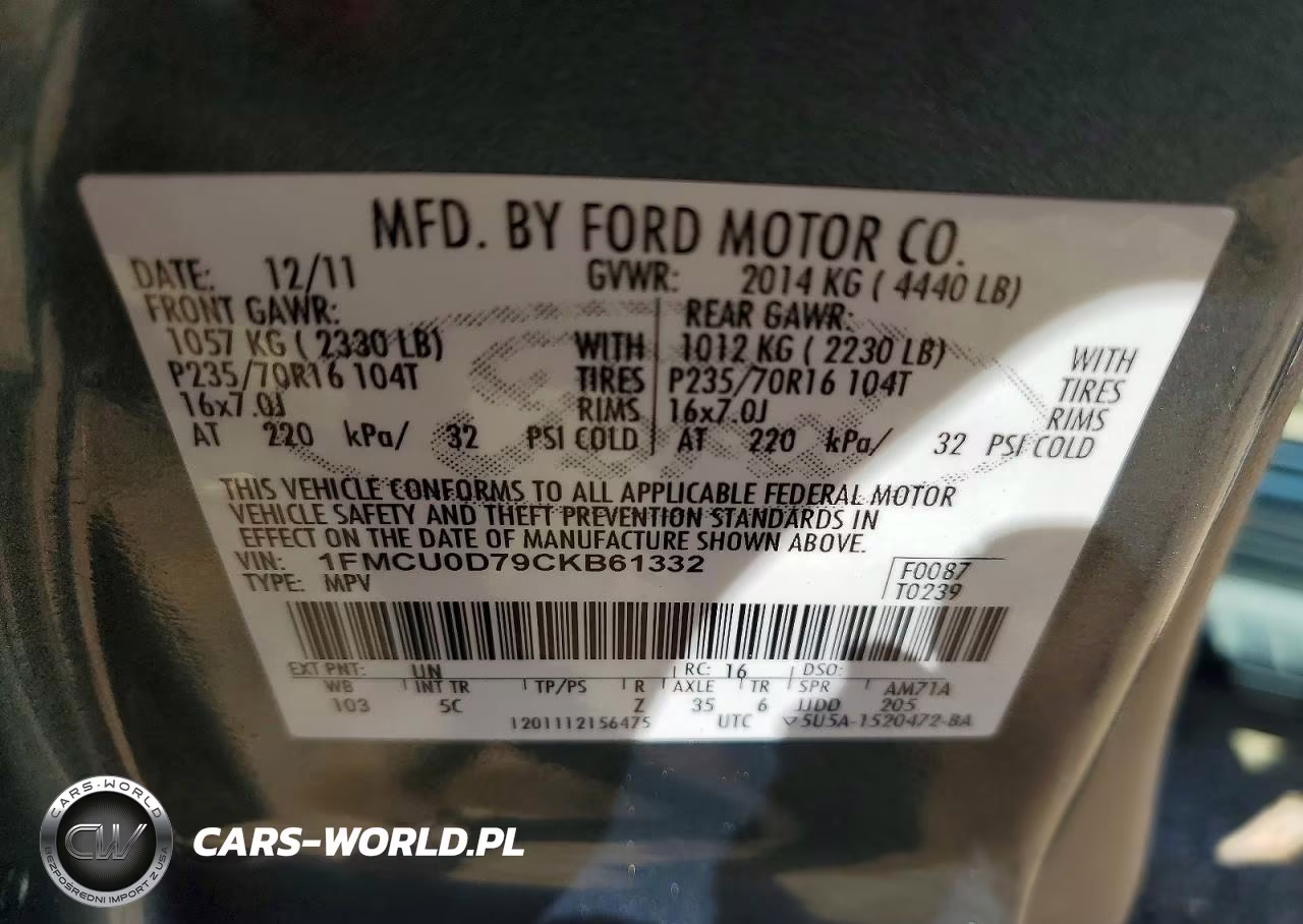 2012 Ford Escape Xlt VIN:1FMCU0D79CKB61332 - 13
