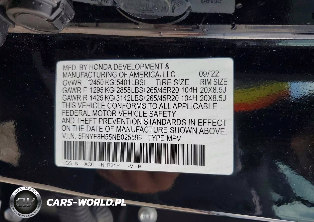 2022 Honda Passport Exl VIN:5FNYF8H55NB025596 - 13