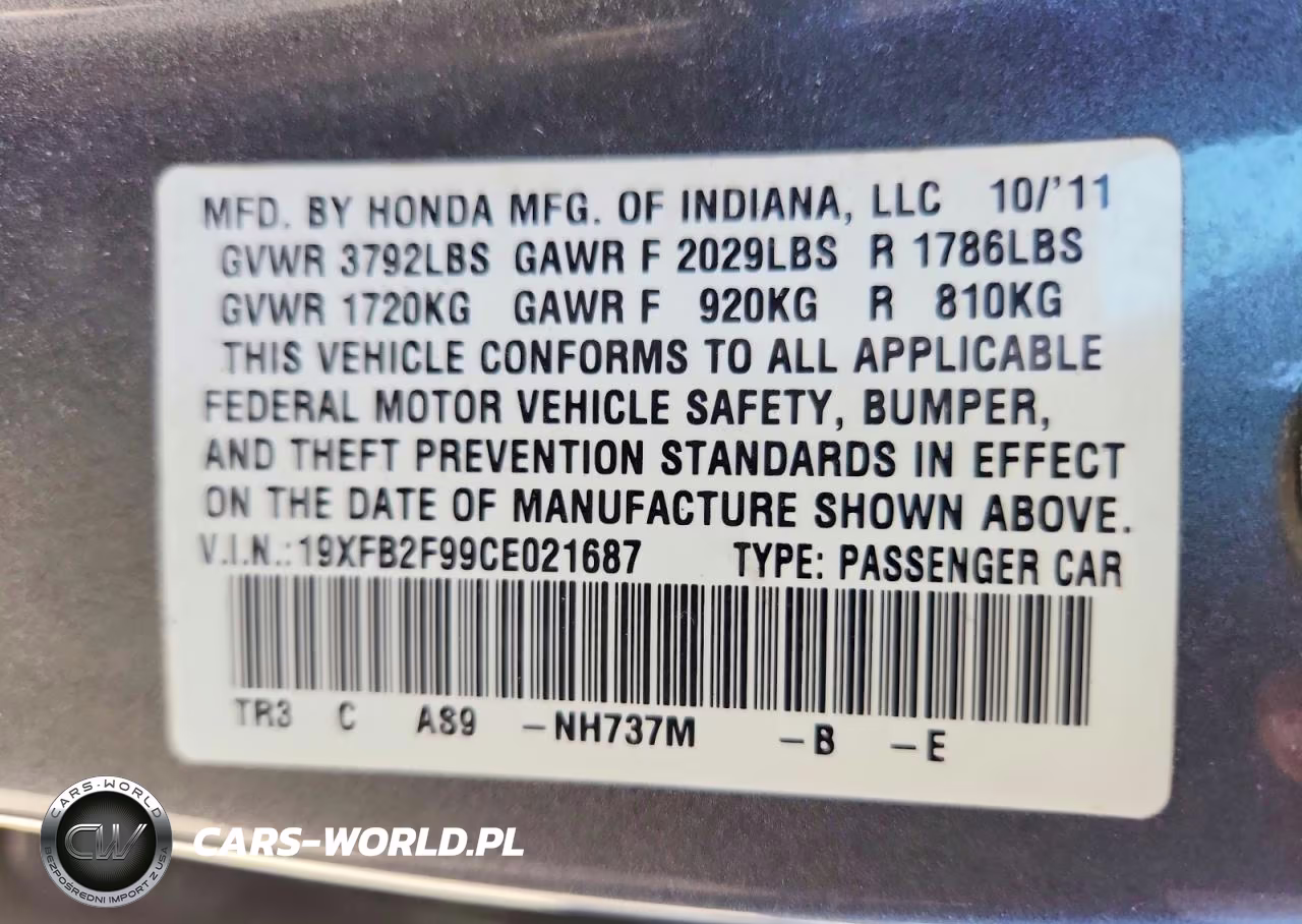 2012 Honda Civic Exl VIN:19XFB2F99CE021687 - 13