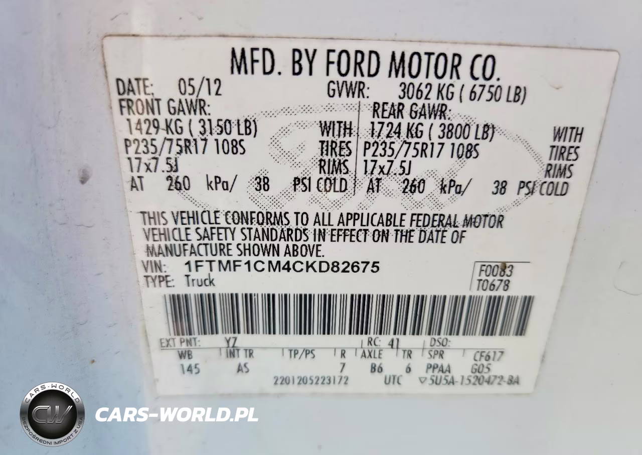 2012 Ford F150 VIN:1FTMF1CM4CKD82675 - 12