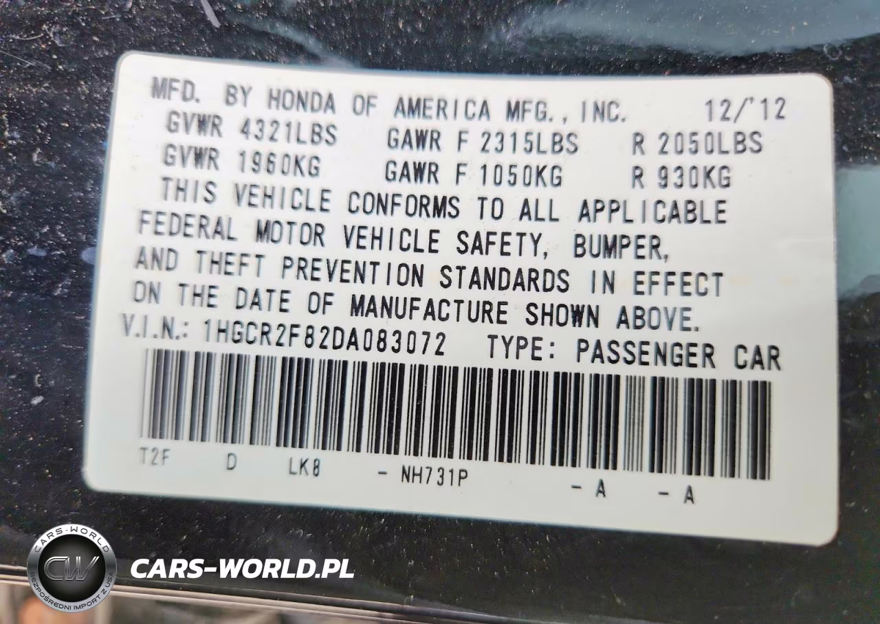 2013 Honda Accord Exl VIN:1HGCR2F82DA083072 - 12