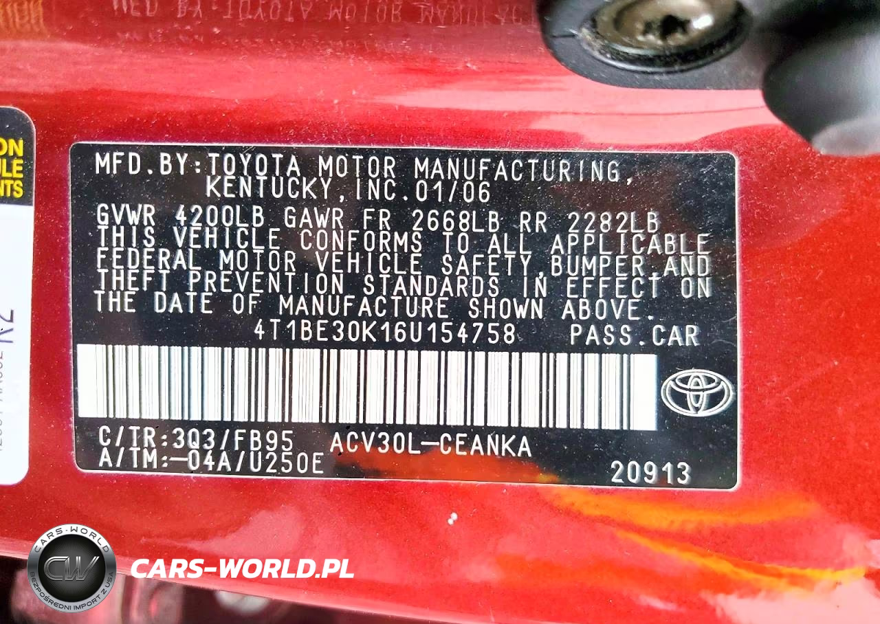 2006 Toyota Camry Le VIN:4T1BE30K16U154758 - 12