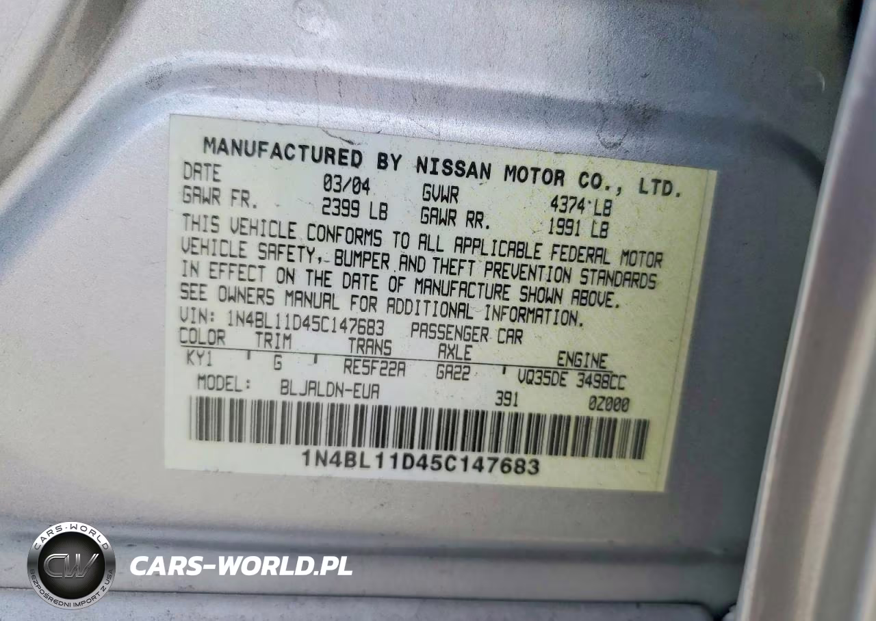 2005 Nissan Altima 3.5 Se VIN:1N4BL11D45C147683 - 12