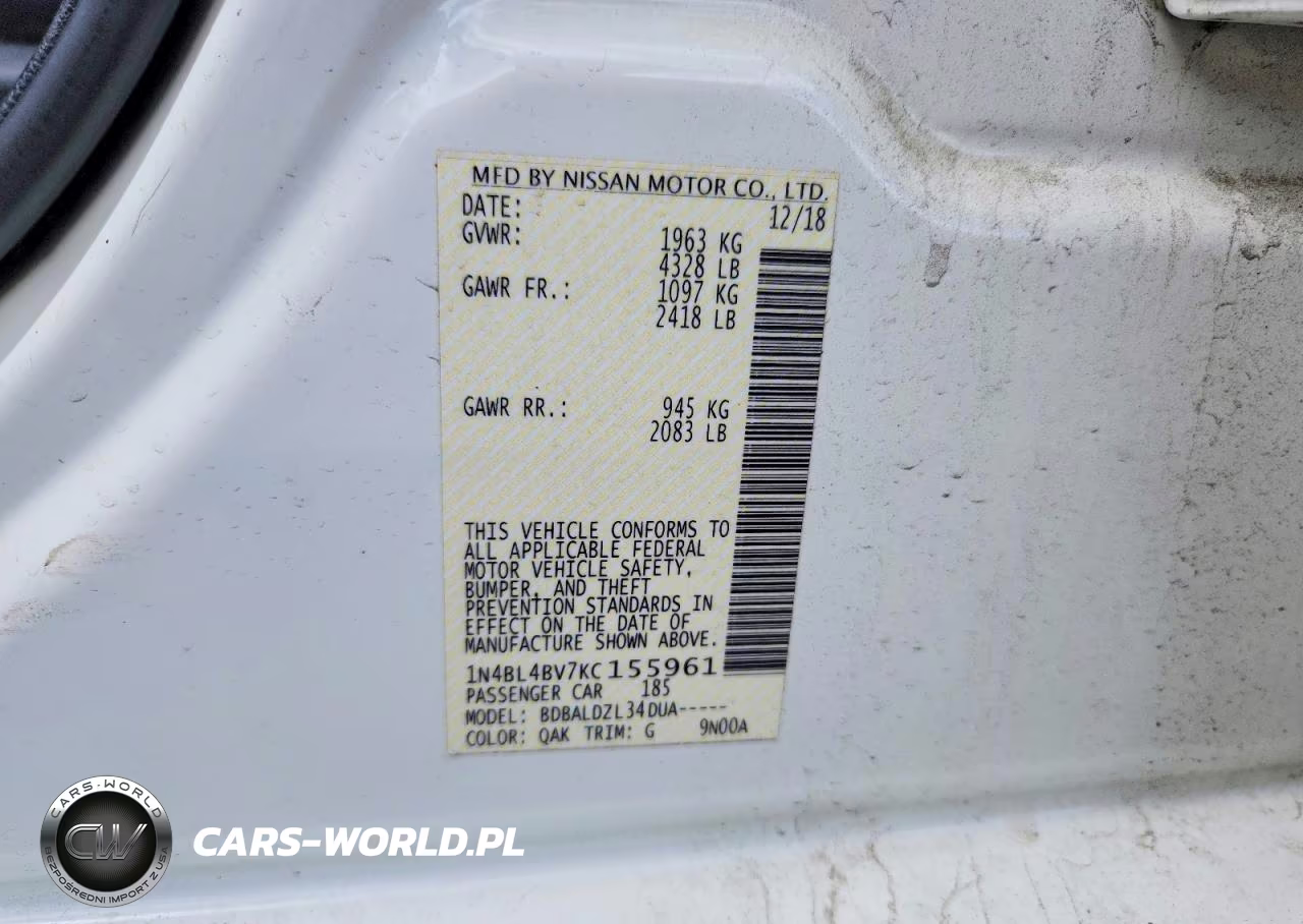2019 Nissan Altima S VIN:1N4BL4BV7KC155961 - 12
