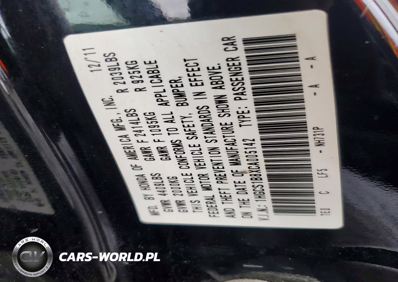 2012 Honda Accord Exl VIN:1HGCS1B8XCA005142 - 12