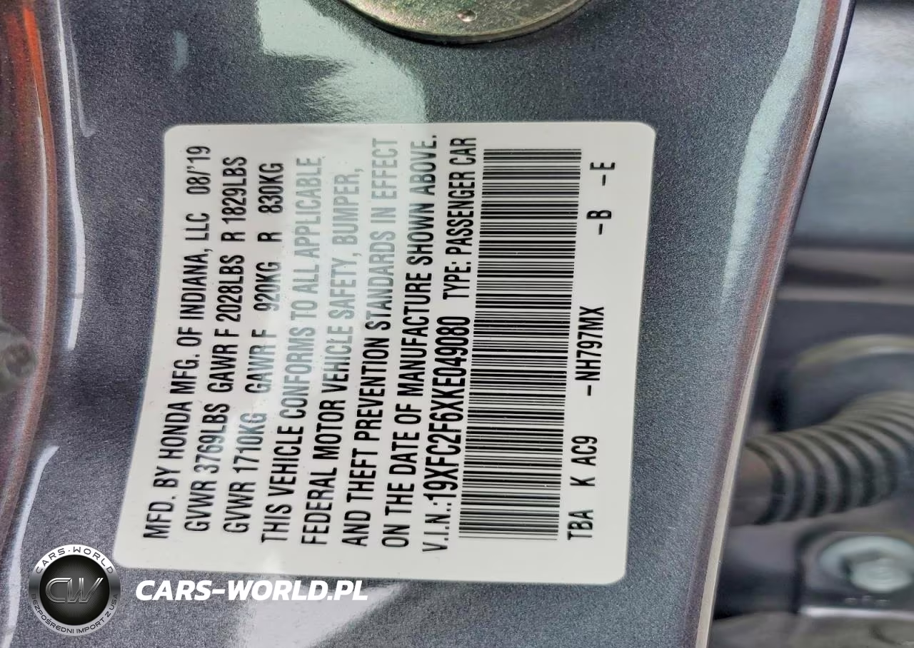 2019 Honda Civic Lx VIN:19XFC2F6XKE049080 - 12