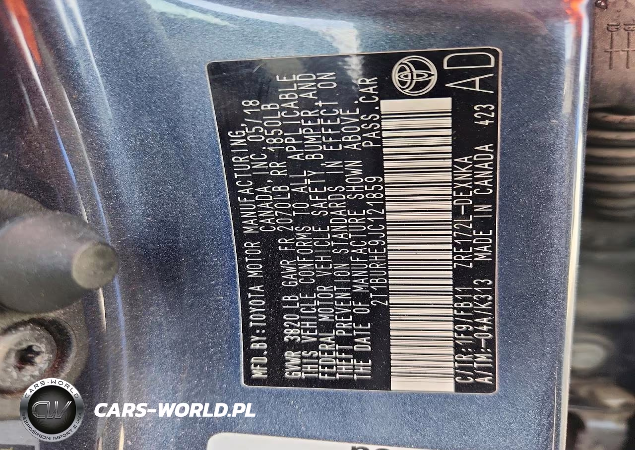 2018 Toyota Corolla Le VIN:2T1BURHE9JC121859 - 13