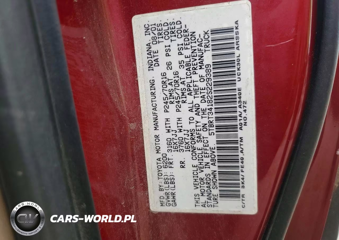 2002 Toyota Tundra Sr5 V8 VIN:5TBRT34182S229389 - 12