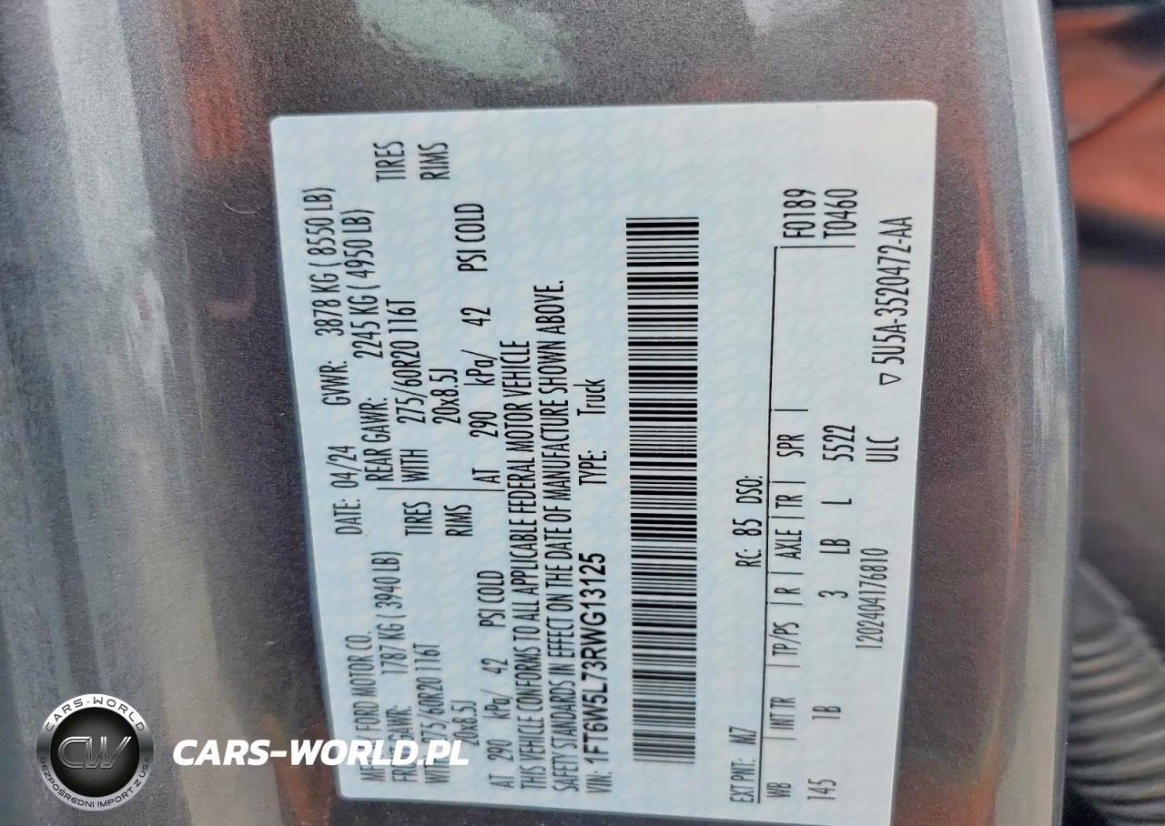 2024 Ford F150 Lightning Lariat VIN:1FT6W5L73RWG13125 - 13