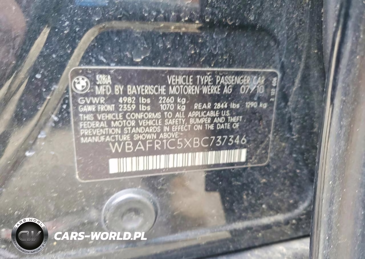 2011 BMW 528 I VIN:WBAFR1C5XBC737346 - 12