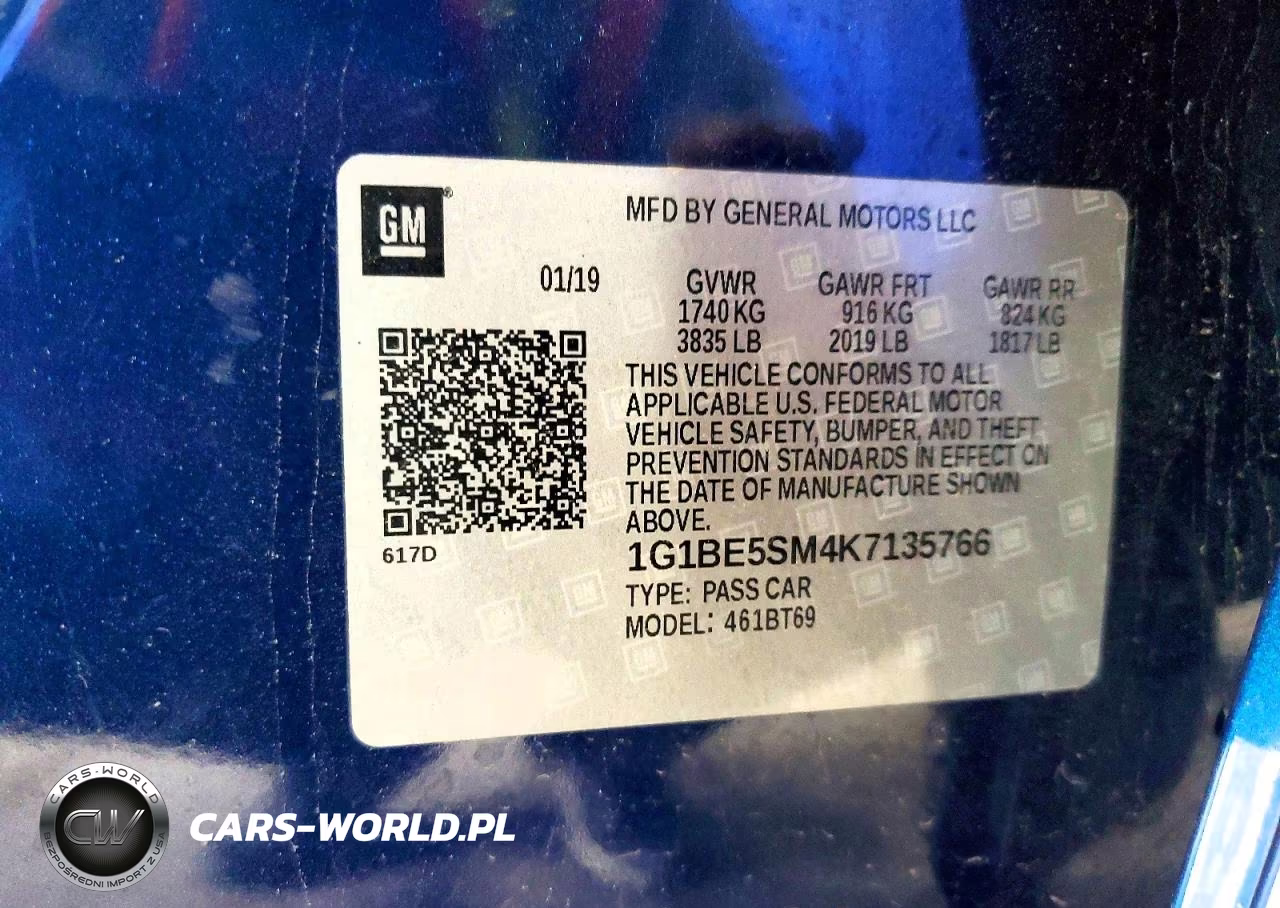 2019 Chevrolet Cruze Lt VIN:1G1BE5SM4K7135766 - 12