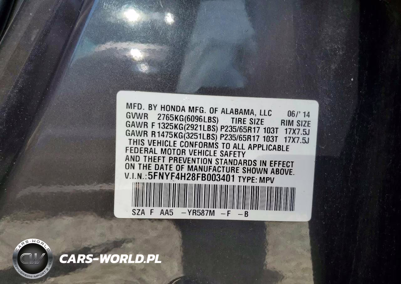 2015 Honda Pilot Lx VIN:5FNYF4H28FB003401 - 13