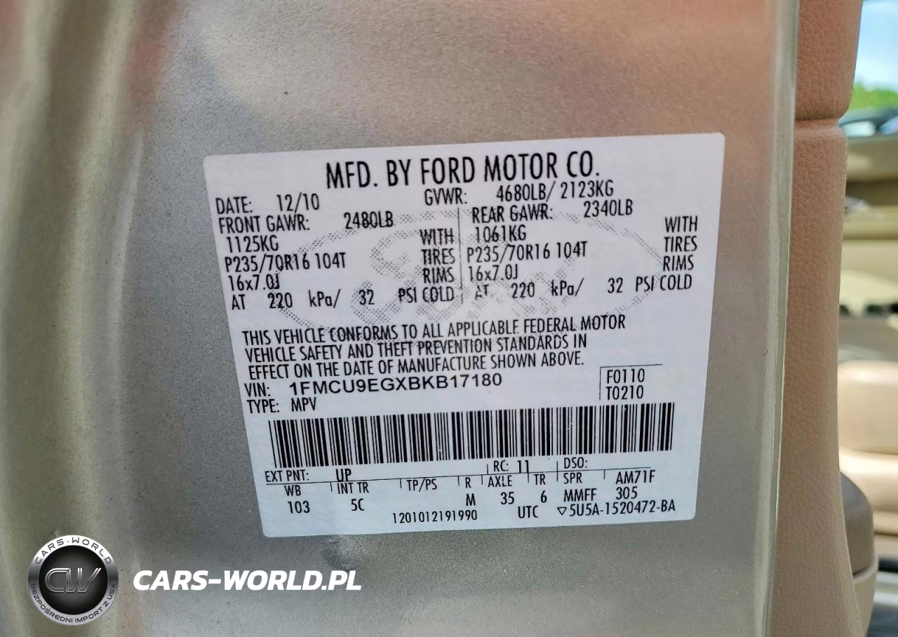 2011 Ford Escape Limited VIN:1FMCU9EGXBKB17180 - 13