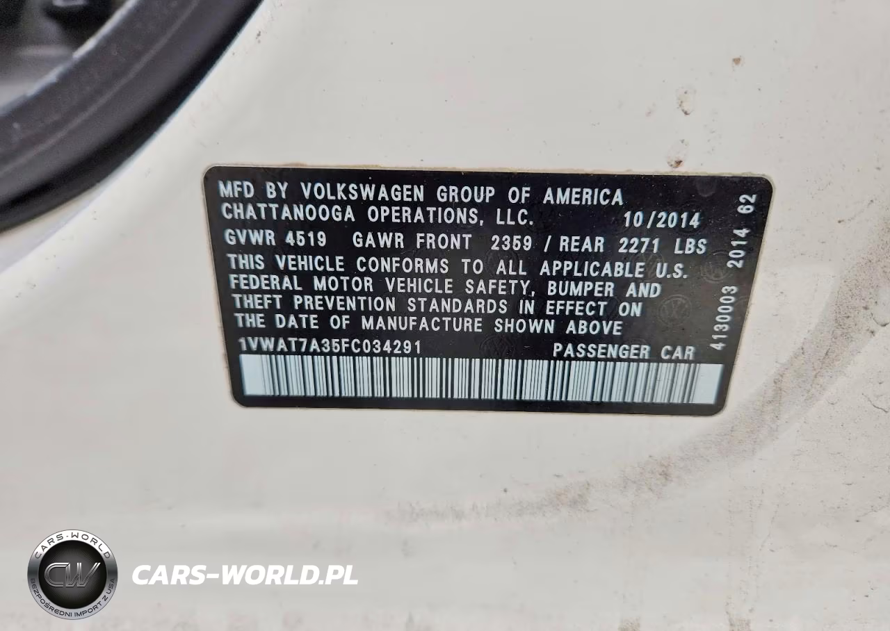 2015 Volkswagen Passat S VIN:1VWAT7A35FC034291 - 13