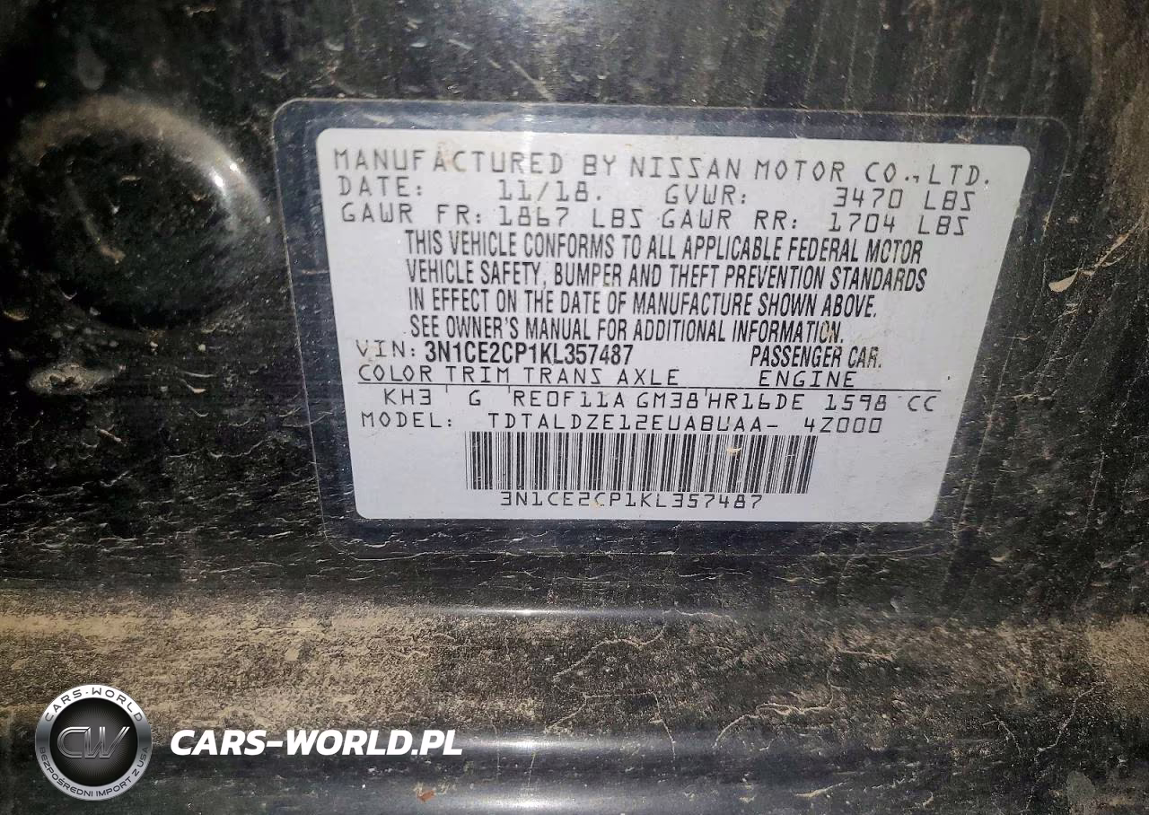 2019 Nissan Versa Note Sv VIN:3N1CE2CP1KL357487 - 13