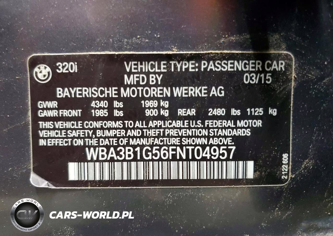 2015 BMW 320 I VIN:WBA3B1G56FNT04957 - 12