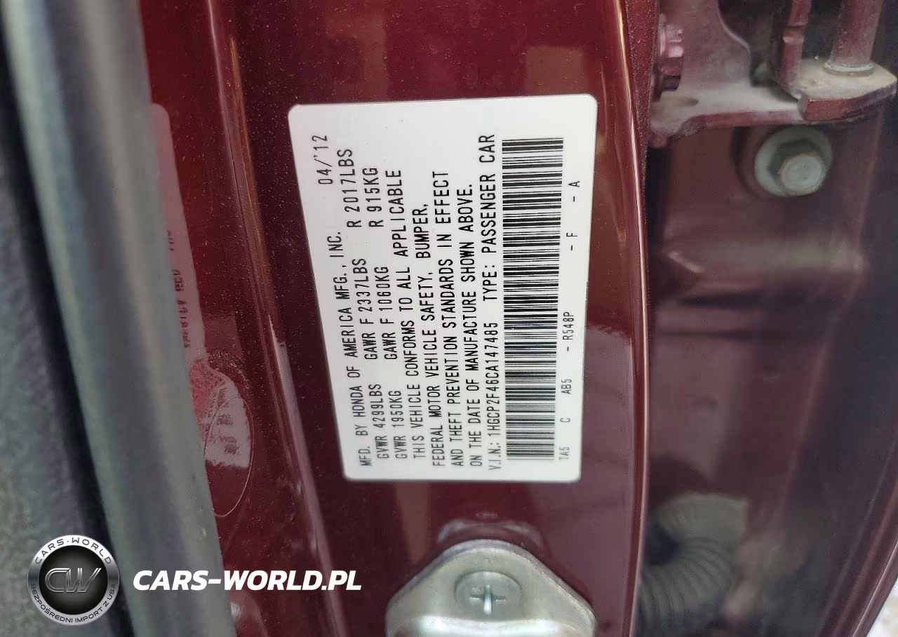 2012 Honda Accord Lxp VIN:1HGCP2F46CA147485 - 12