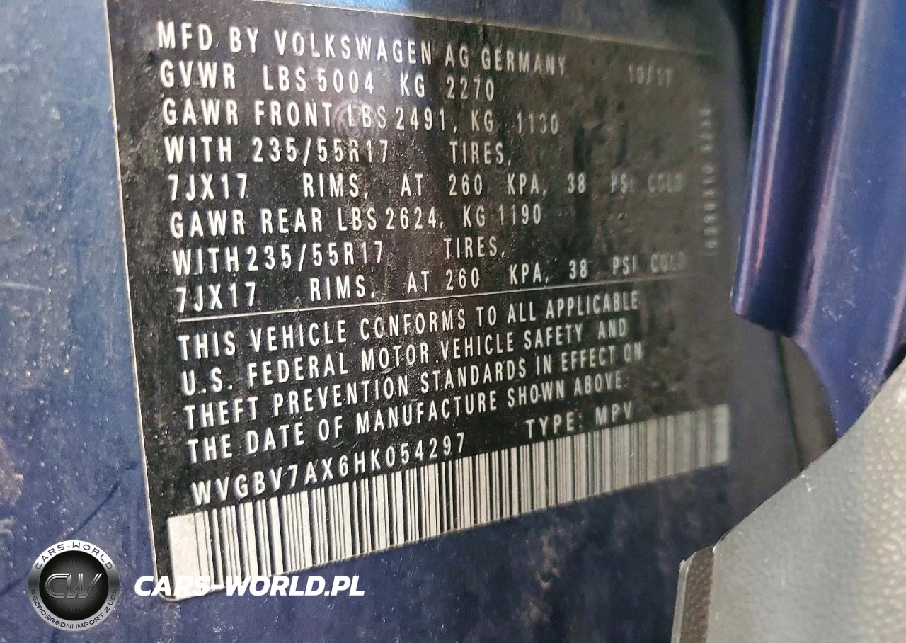 2017 Volkswagen Tiguan S VIN:WVGBV7AX6HK054297 - 12