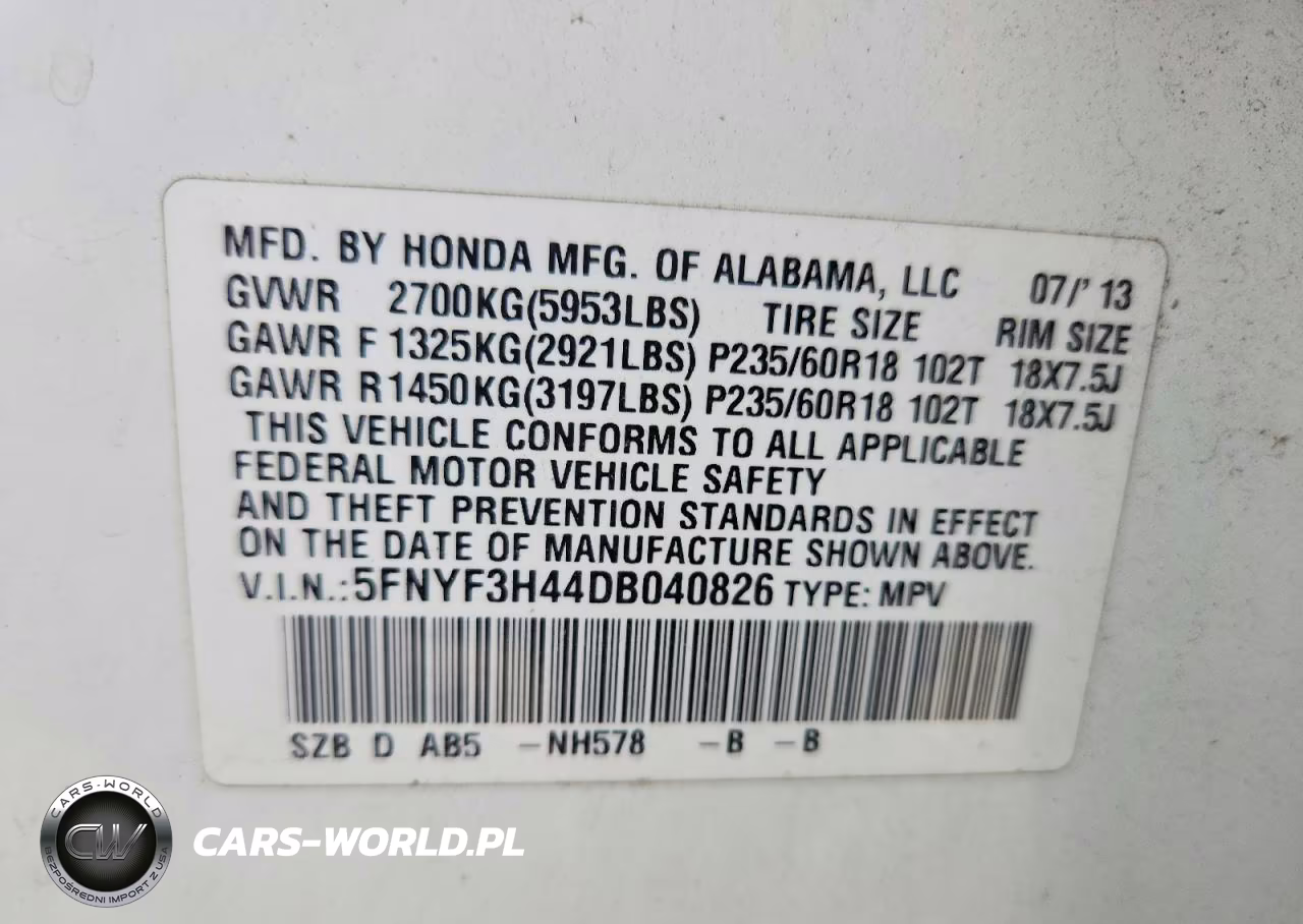 2013 Honda Pilot VIN:5FNYF3H44DB040826 - 13