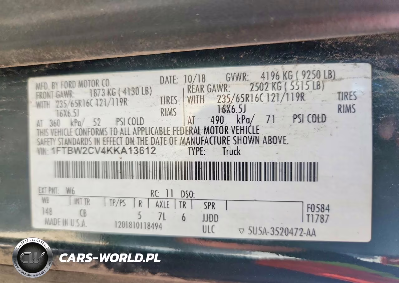 2019 Ford Transit T-350 VIN:1FTBW2CV4KKA13612 - 14