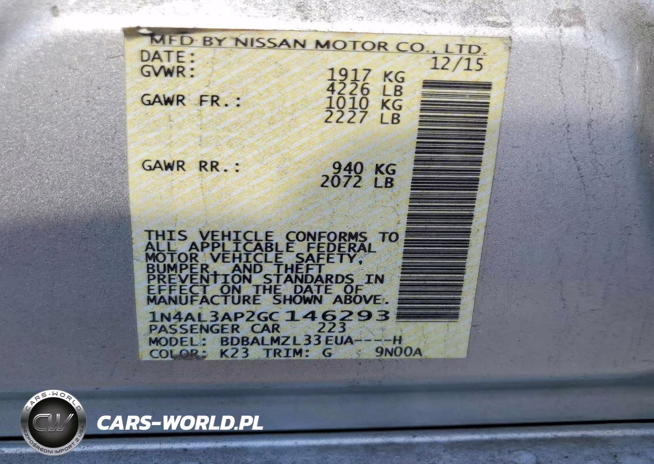 2016 Nissan Altima 2.5 VIN:1N4AL3AP2GC146293 - 12