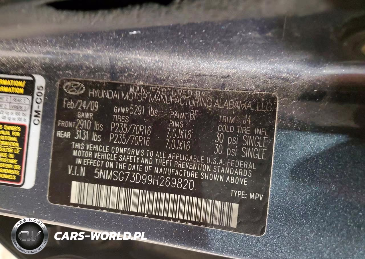2009 Hyundai Santa Fe Gls VIN:5NMSG73D99H269820 - 13