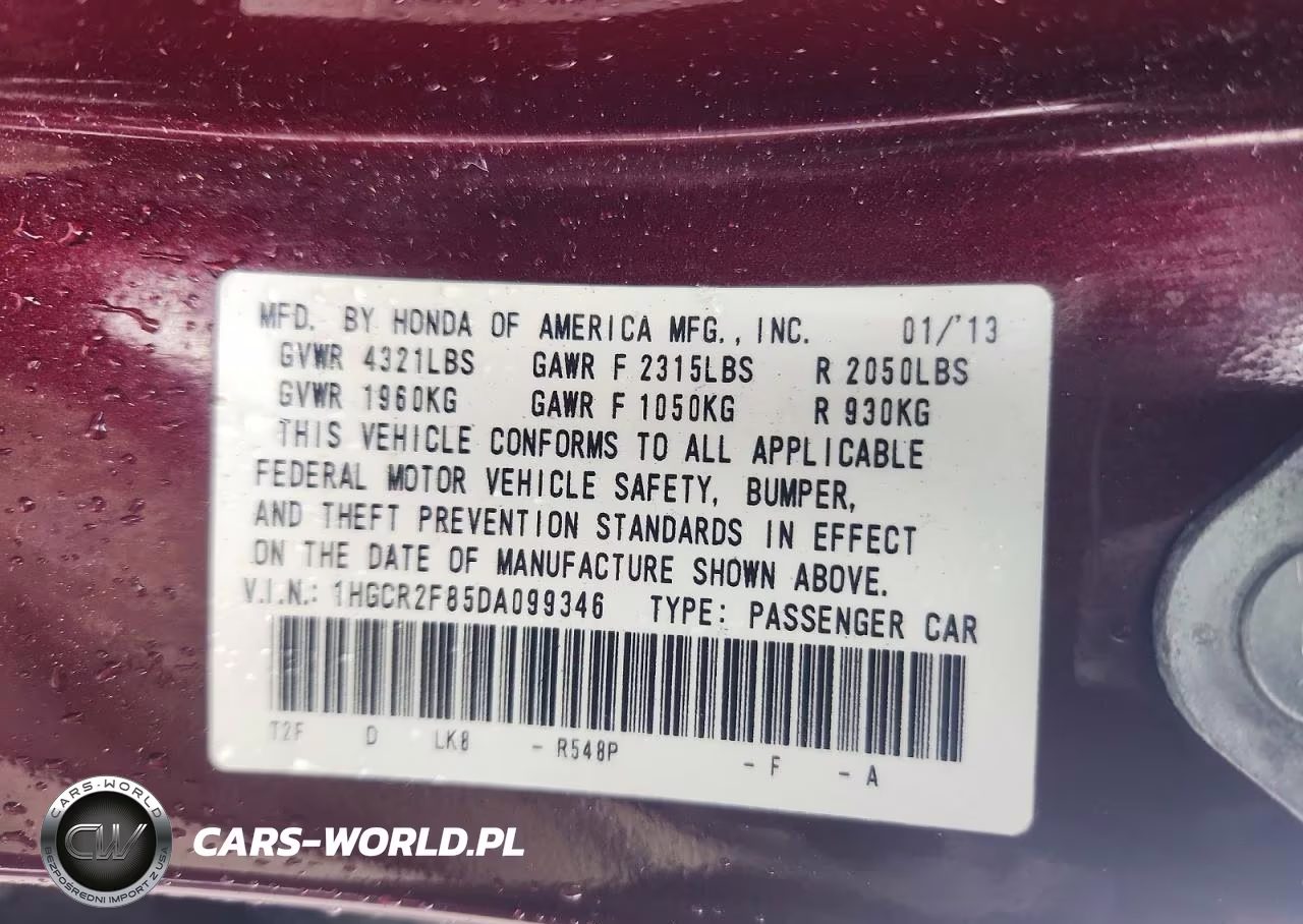 2013 Honda Accord Exl VIN:1HGCR2F85DA099346 - 12