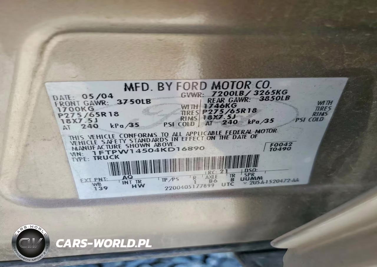 2004 Ford F150 Supercrew VIN:1FTPW14504KD16890 - 12