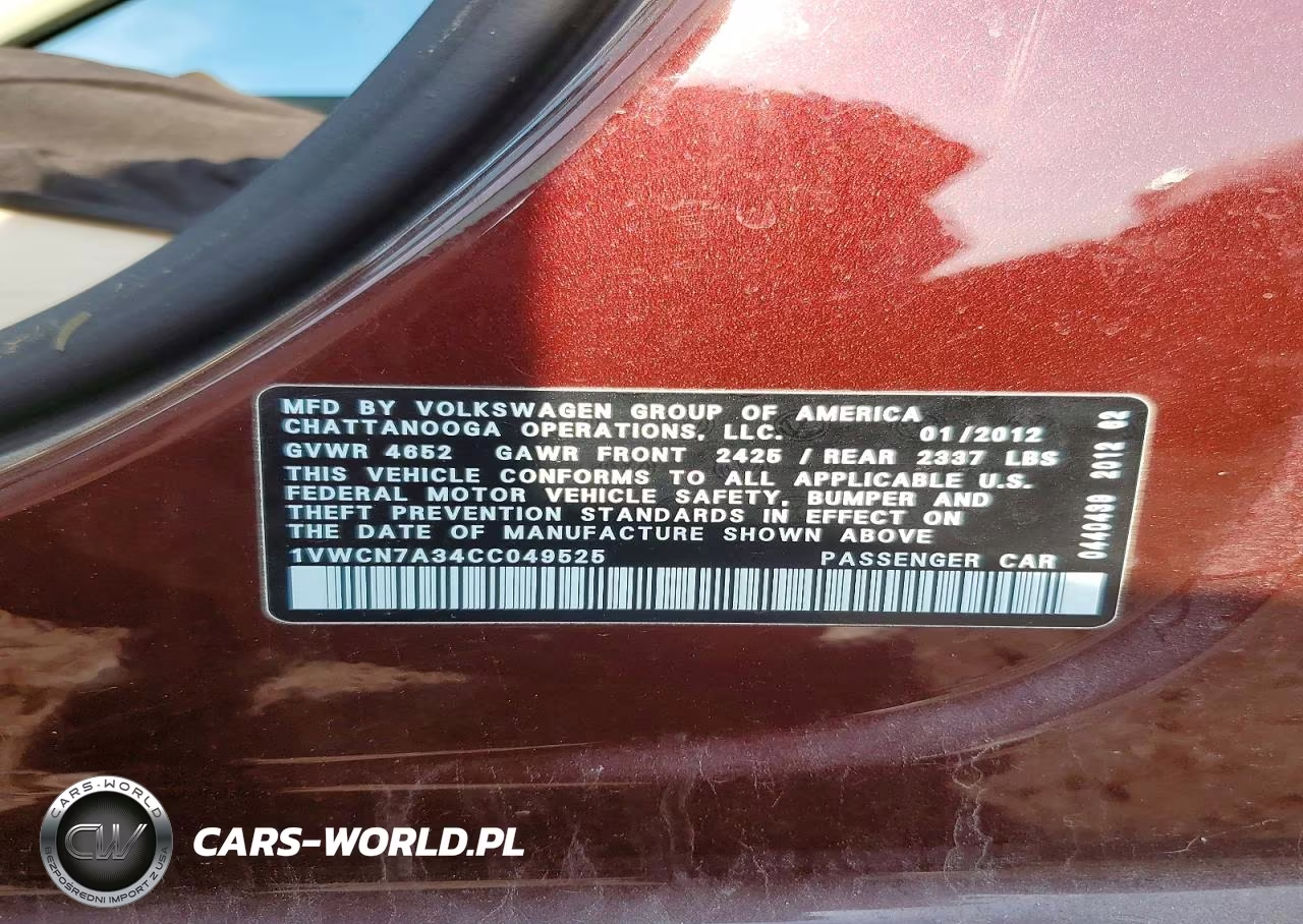 2012 Volkswagen Passat Sel VIN:1VWCN7A34CC049525 - 12