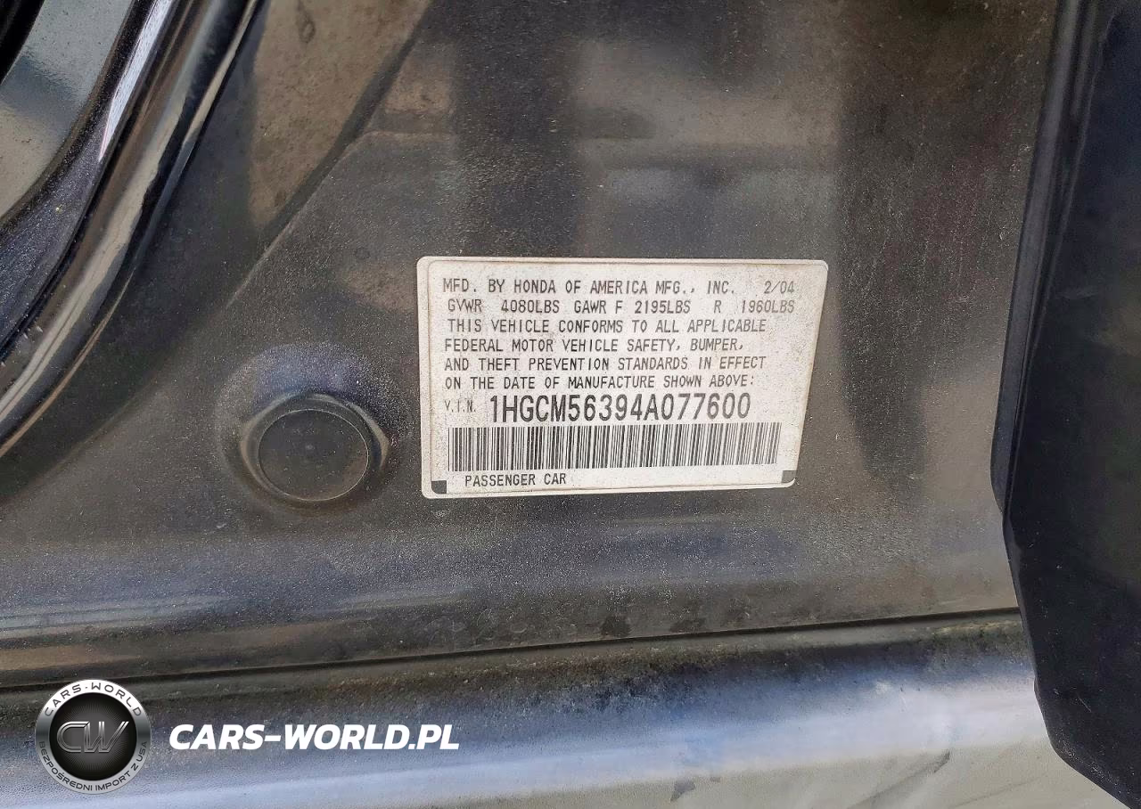 2004 Honda Accord Lx VIN:1HGCM56394A077600 - 12