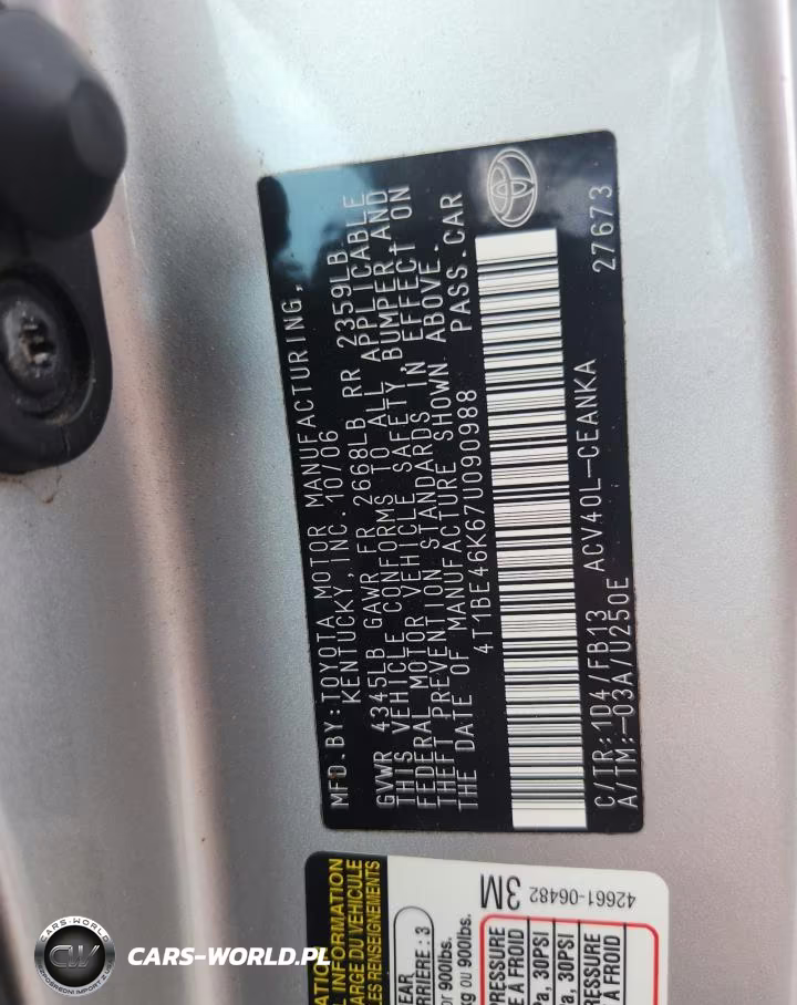 2007 Toyota Camry Le VIN:4T1BE46K67U090988 - 12