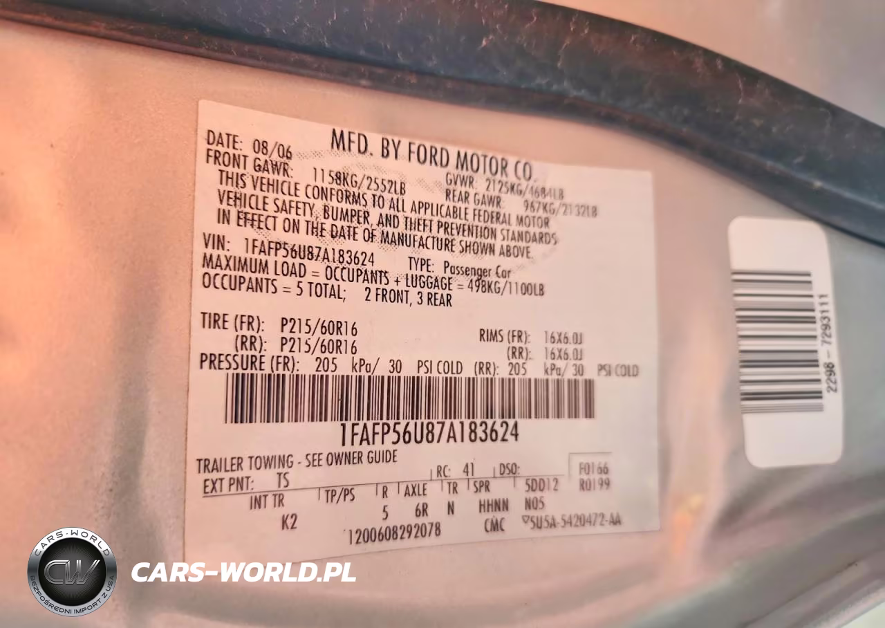 2007 Ford Taurus Sel VIN:1FAFP56U87A183624 - 12