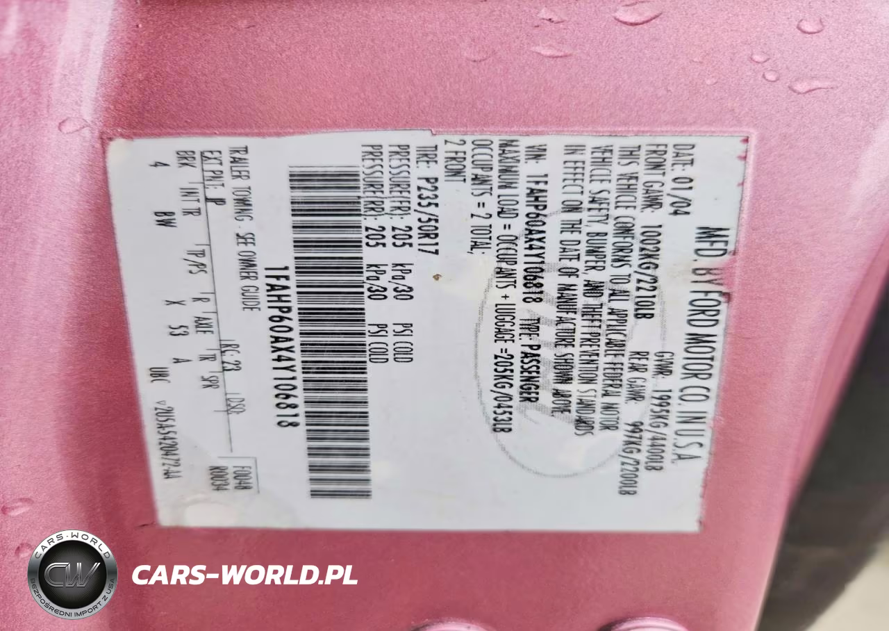 FORD THUNDERBIR VIN:1FAHP60AX4Y106818 - 12