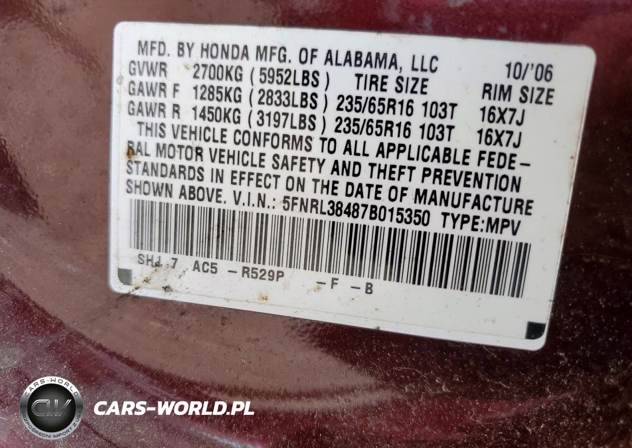 2007 Honda Odyssey Ex VIN:5FNRL38487B015350 - 13