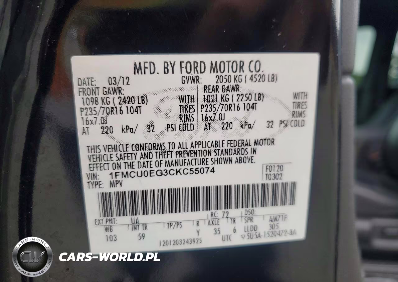 2012 Ford Escape Limited VIN:1FMCU0EG3CKC55074 - 13