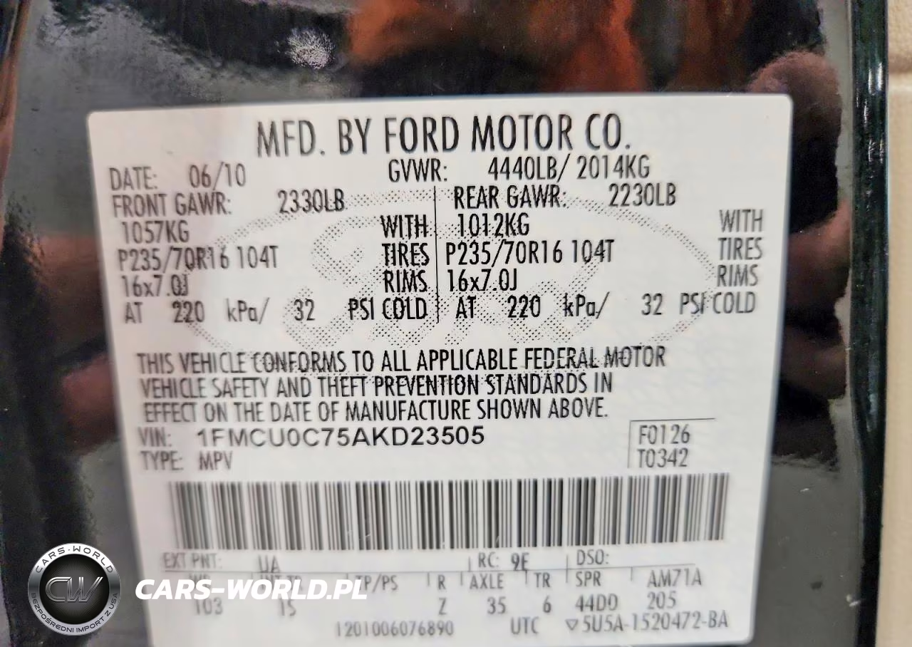 2010 Ford Escape Xls VIN:1FMCU0C75AKD23505 - 13